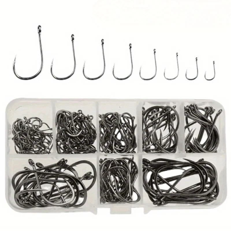 Ackibbik 220pcs/set Fishing Hooks Freshwater Saltwater Fishing Gear Fishing Tackle Large Size Set Worm Soft Bait Jig Fishhooks