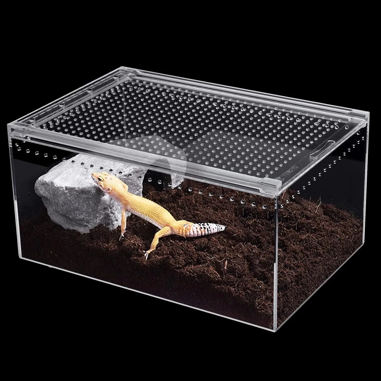 Magnetic Acrylic Large Enclosure 2.5 Gallon, 12x8x6 Inch Reptile Breeding Box Terrarium Cage Clear Acrylic Reptile Feeding Box