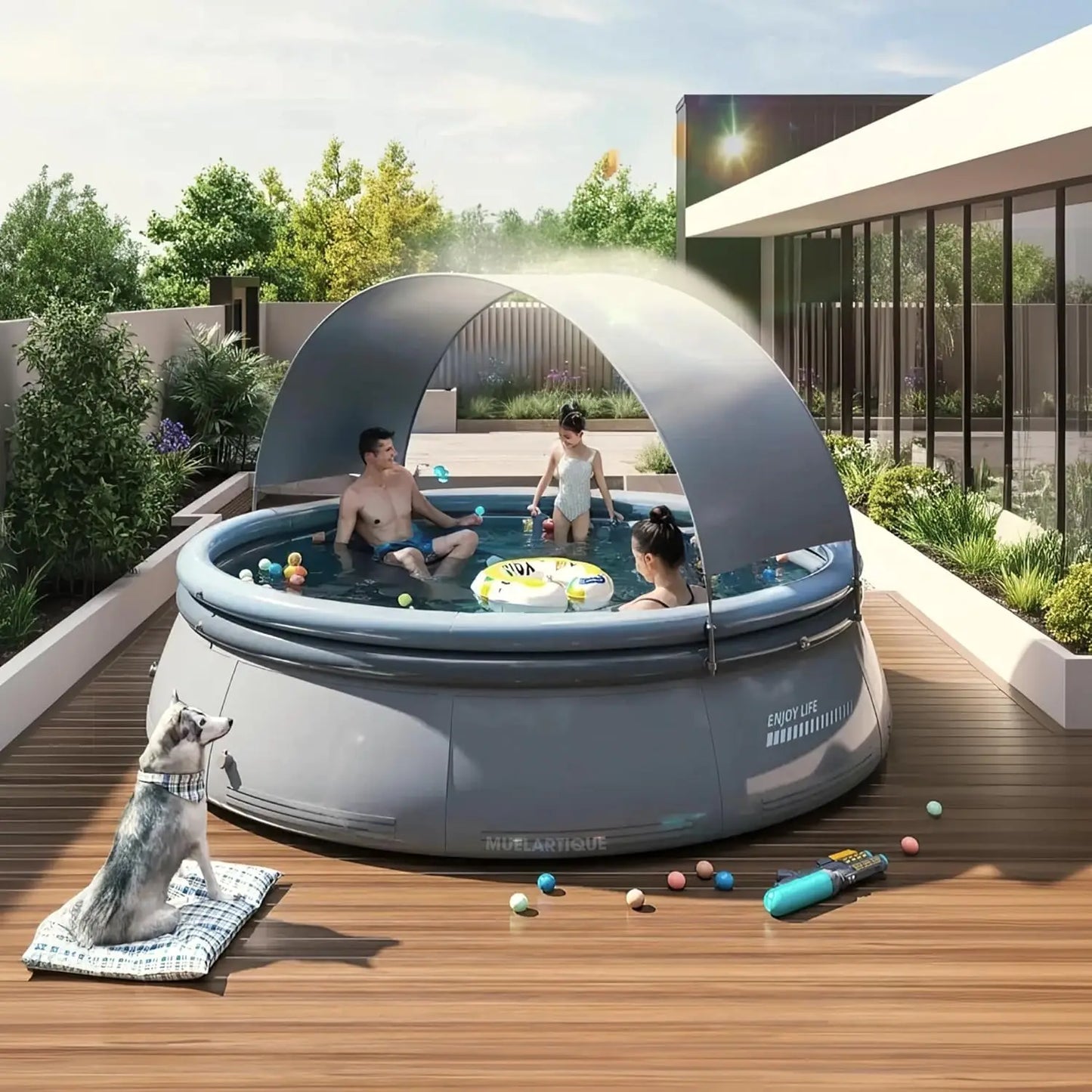 Inflatable Pool with Canopy, Large Inflatable Swimming Pool for Kids,Adult, Blowup Pools with Seats,Backrest.Durable Thickened