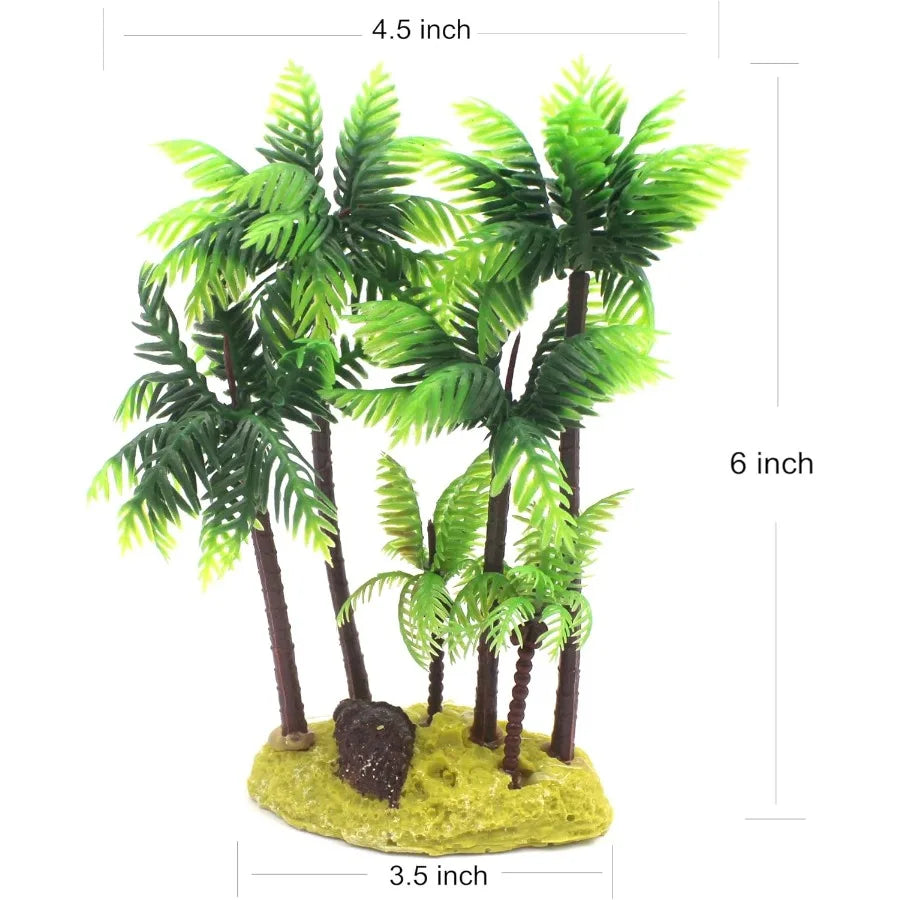Plastic Coco Tree Aquarium Coconut Plants Palm Tree for Fish Tank Aquarium Decor 2pcs