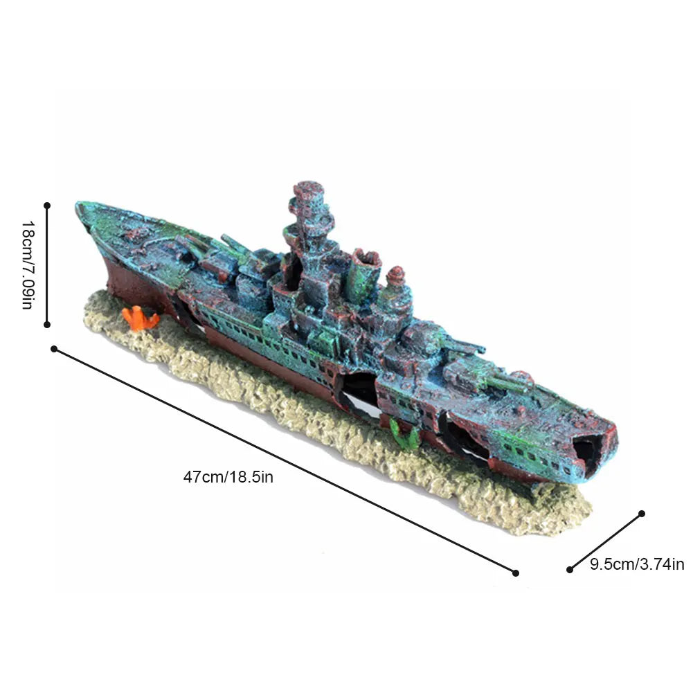 Aquarium Resin Sunken Pirate Ship Reusable Creative Warship Wreckage Warship Ornament for Fish Tank Cave Decor Accessories