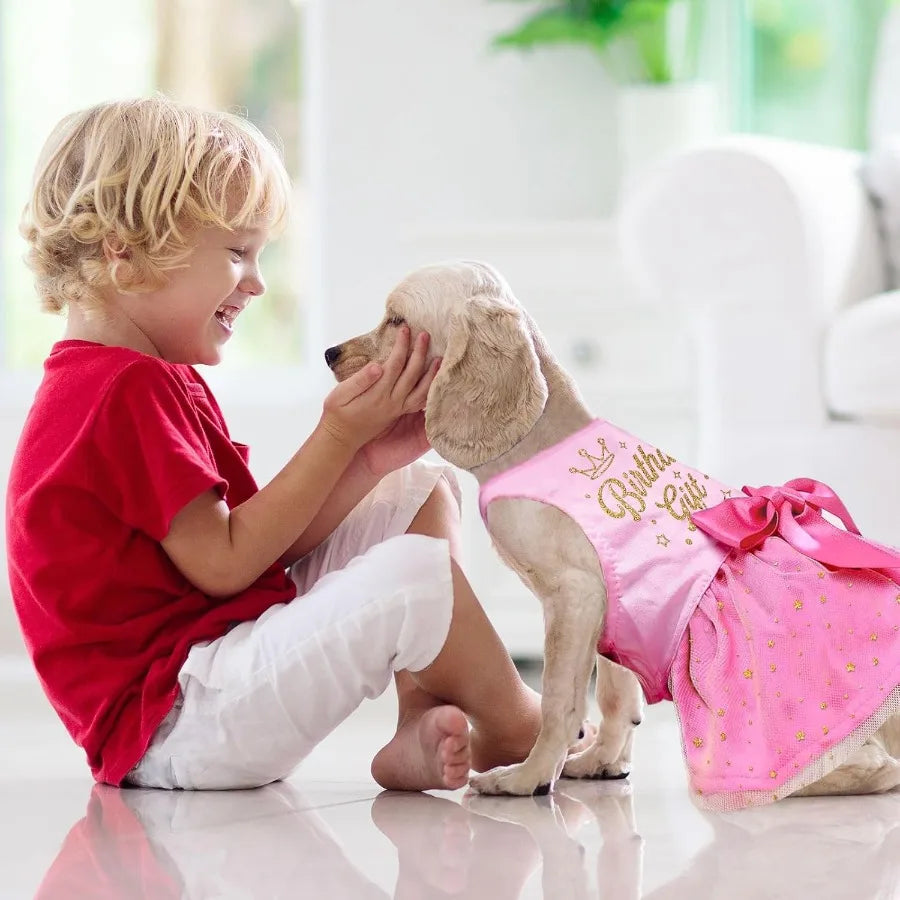 Birthday Dog Dress Princess Dog Dress Tulle Puppy irt Doggie Birthday Outfit Pink Clothes for Small Dogs Cat Pet Apparel Small