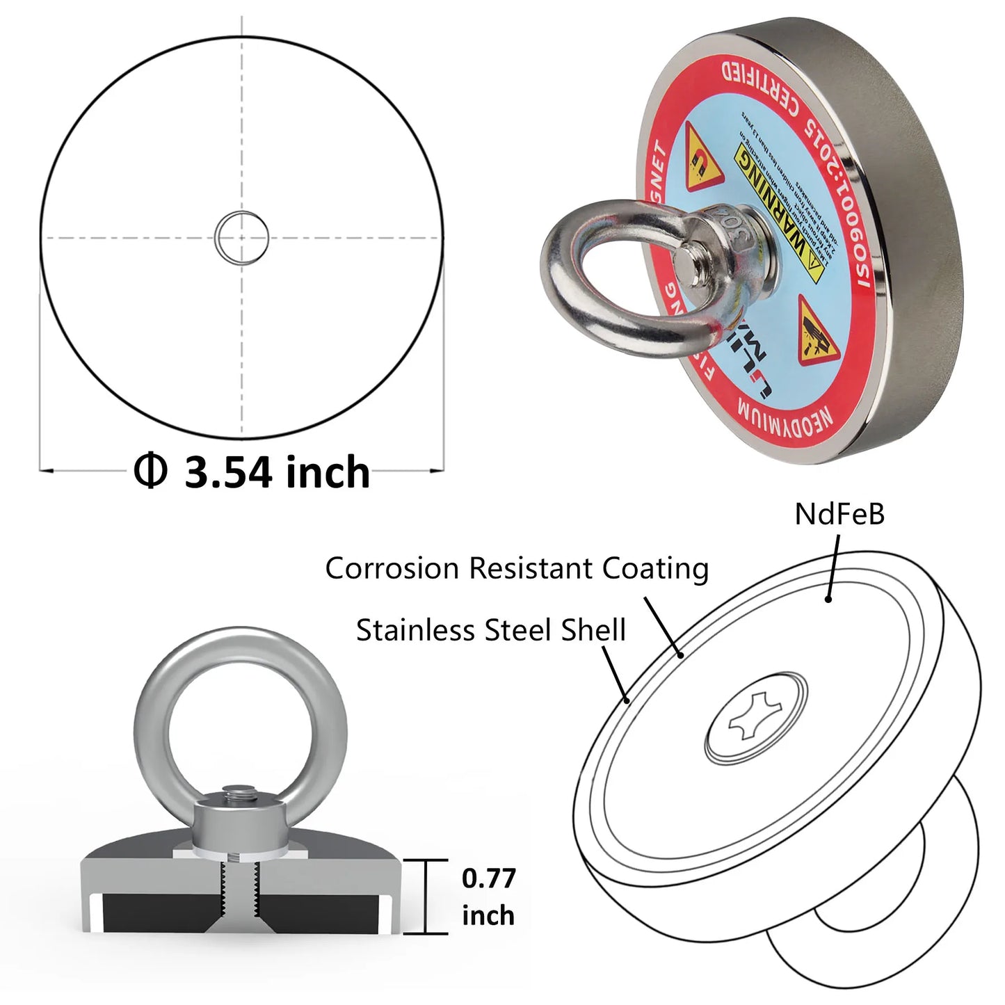 120KG/220KG /300KG/400KG/500KG Salvage Magnet Large Neodymium N52 Magnets Magnet Strong Fishing Magnet with Rope Gloves Bag