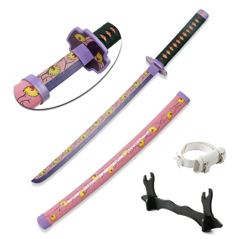 80cm Demon Slayer Katana Bamboo Blade Role-playing Weapons Props Halloween Costume Props with Belt and Sword Holder