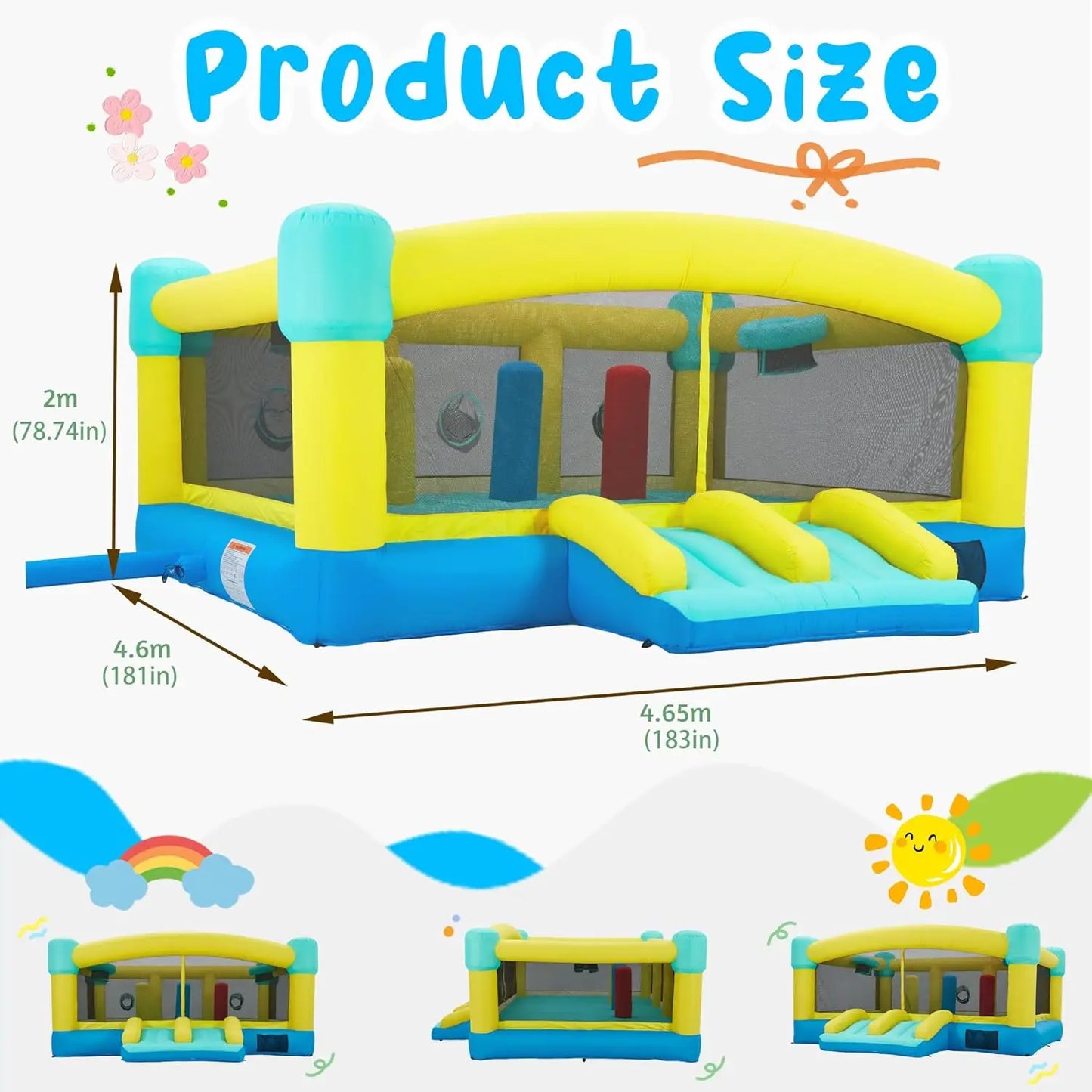 Big Bounce House,15 x 14.8 FT Inflatable Bounce Castle for Kids 3-12,Outdoor/Indoor Bouncy House with Blower,Slides,Obstacles,Tr