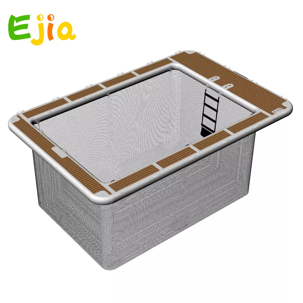 Inflatable Floating Swimming Pool Inflatable Dock Floating Platform 13x10ft Inflatable Sea Pool with Net for Yacht Boats Water