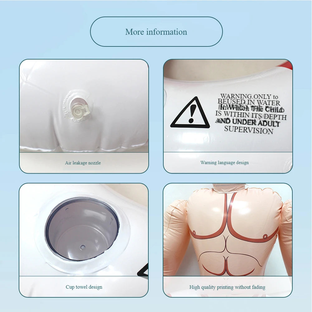 Muscle Men Inflatable Swim Ring Leakproof Swimming Rings Floaties with Cup Holder Funny Pool Rings Pool Accessories