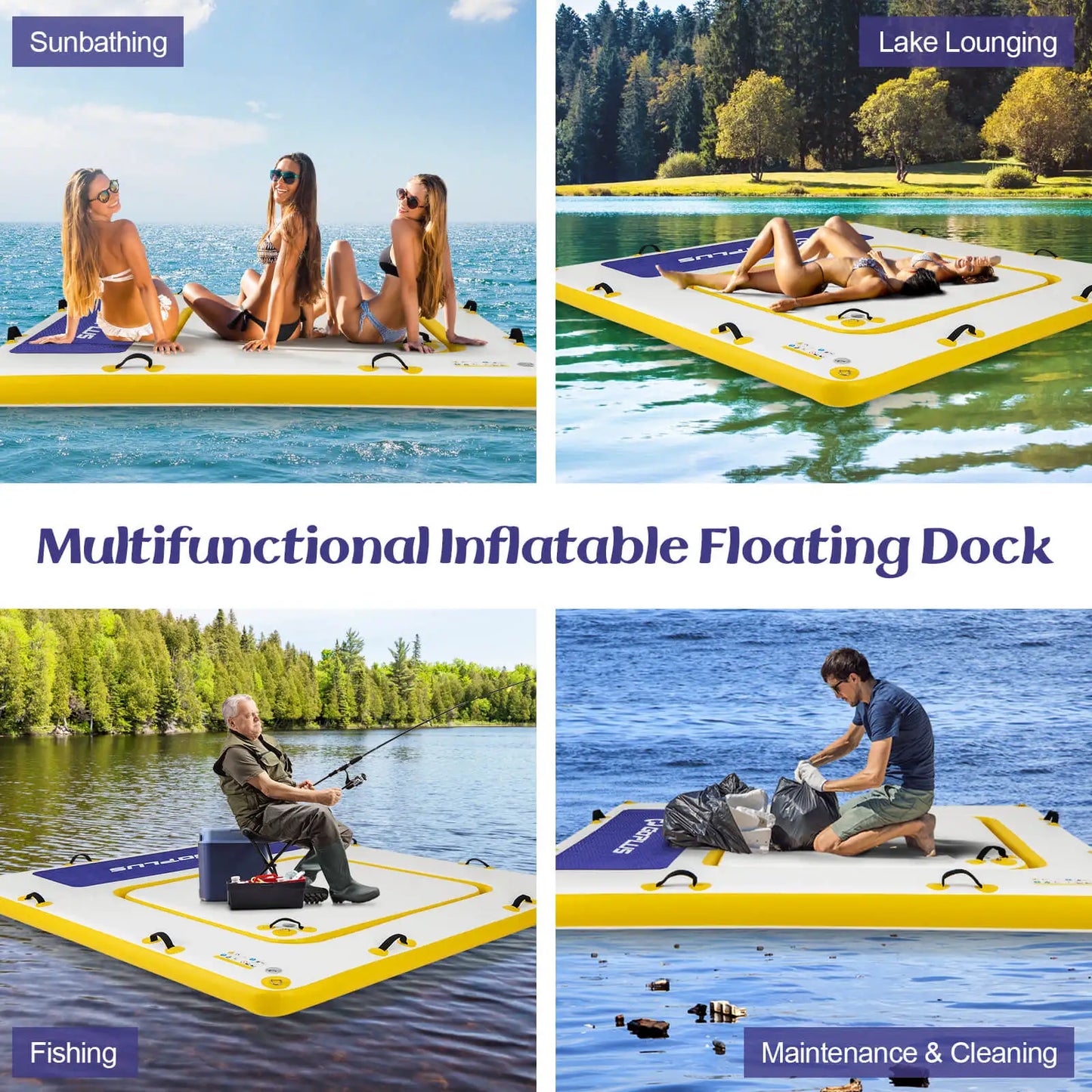 8 ft x 8 ft Inflatable Floating Dock w/ Mesh Swim Lounge Removable Insert