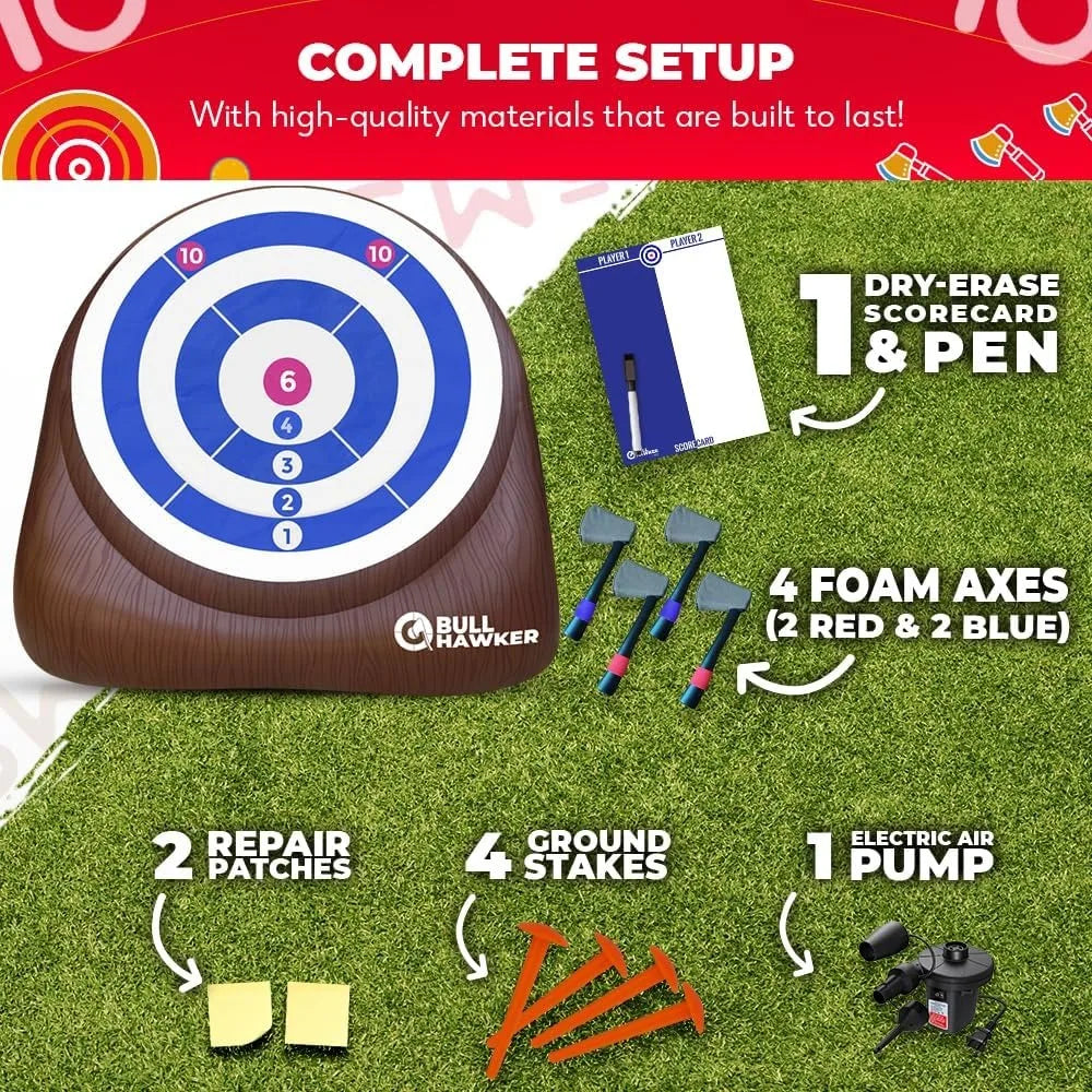 Games - Bull Hawker™ | Giant Axe Darts (Over 6ft Tall) w/ 15+ Games | Axe Throwing Game for Backyard w/Air Pump | Outdoor Games