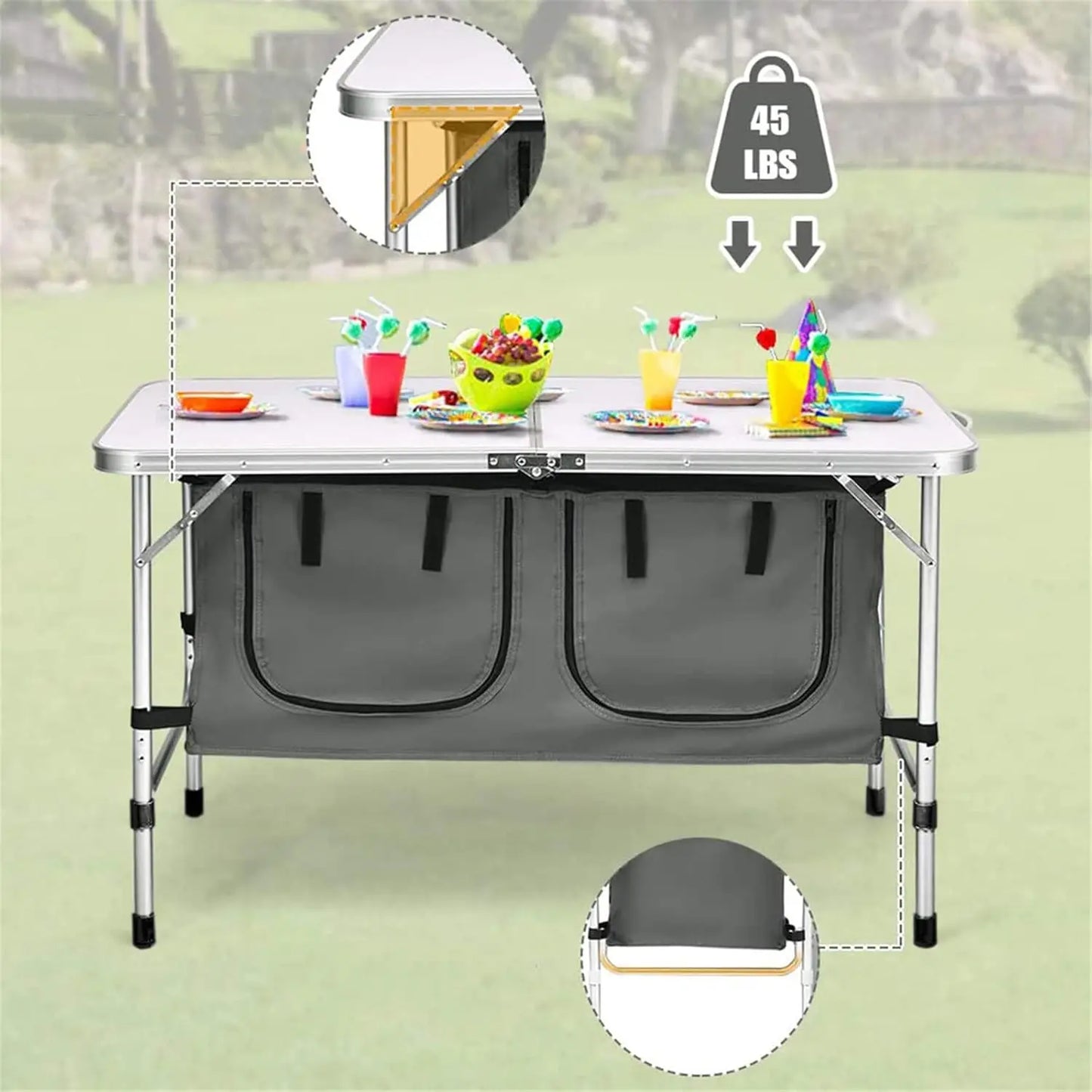 48''Portable Folding Table Table Outdoor Table Camping Table with Storage Organizer Lightweight Waterproof Durable for Camping P