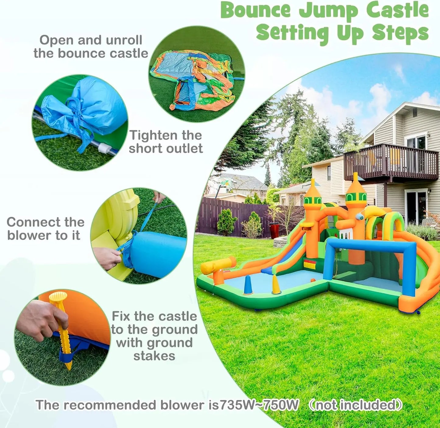 Inflatable Water Slide, 9 in 1 Waterslide Bounce House Water Park w/Dual Slides, Splash Pool, Climb Wall, Soccer Gate, Water Sli