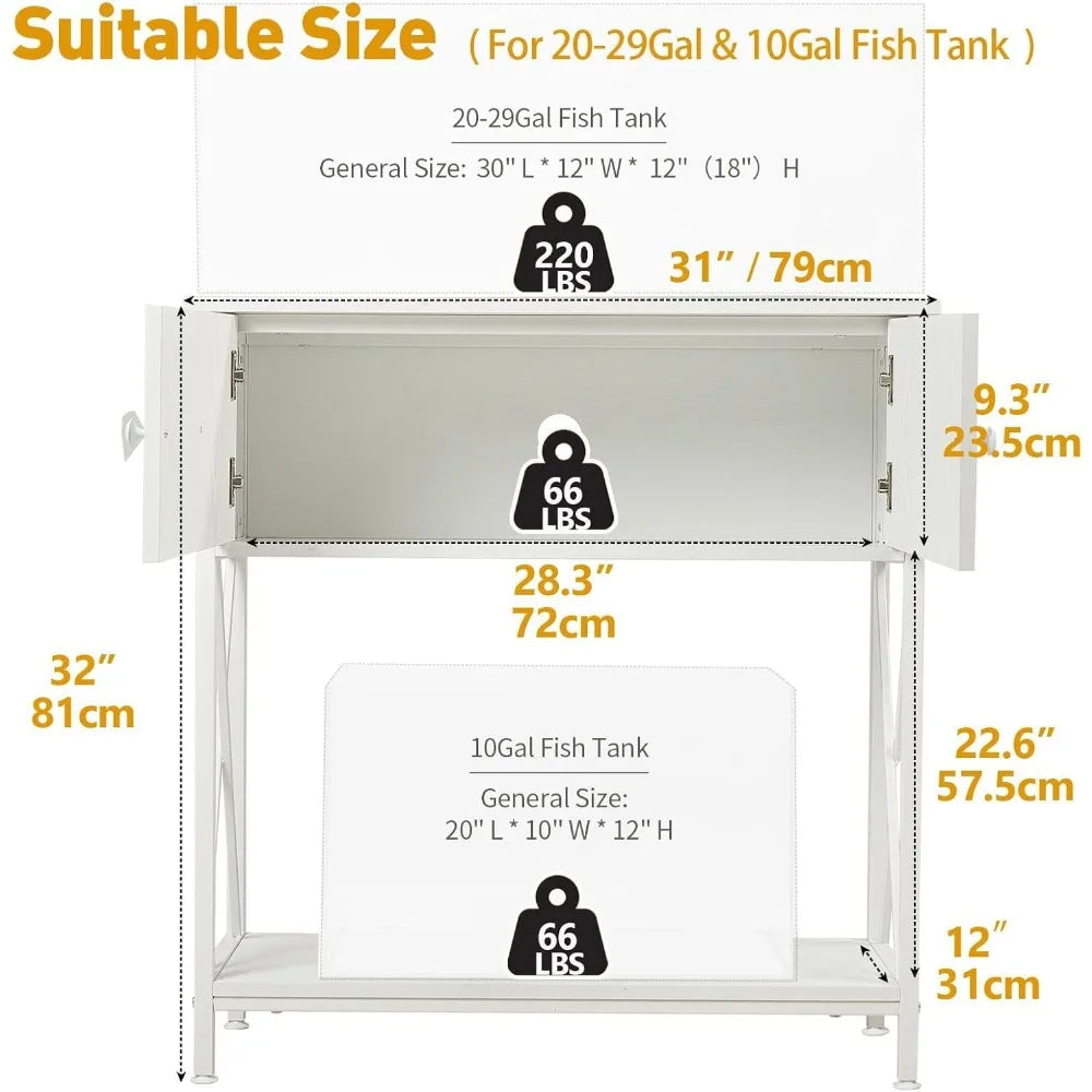 20-29 Gallon Aquarium Stand with Cabinet, 20 Gallon Long Fish Tank Stand with 31''L * 12''W Tabletop, Double Heavy Metal Stand w
