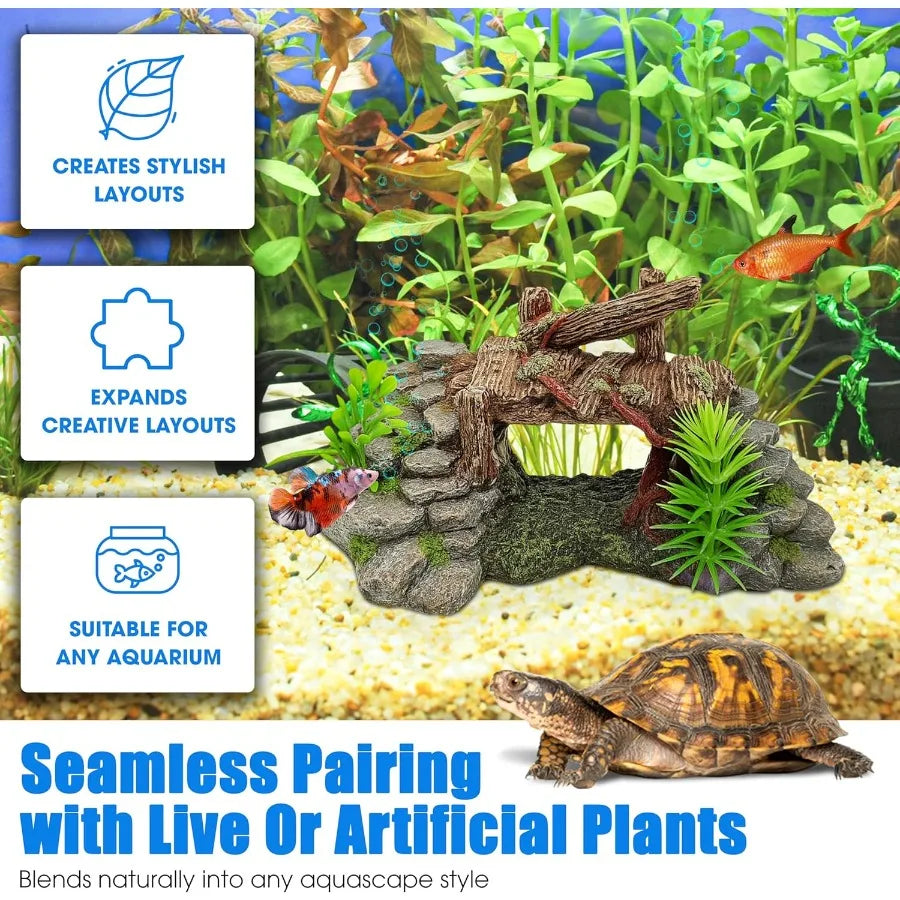 Aquarium Decor Betta Fish Tank Accessories with Plants Turtle Tank Decorations Large Aquarium Orments Fish Hideout Decorative A