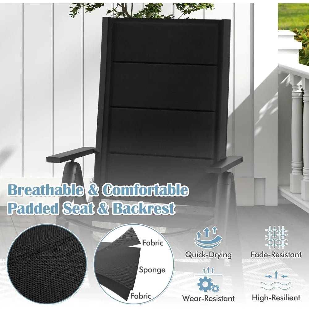 Patio Folding Chair Set of 2, Outdoor Dining Chairs with Cushioned Seats, Adjustable Backrest and Armrests