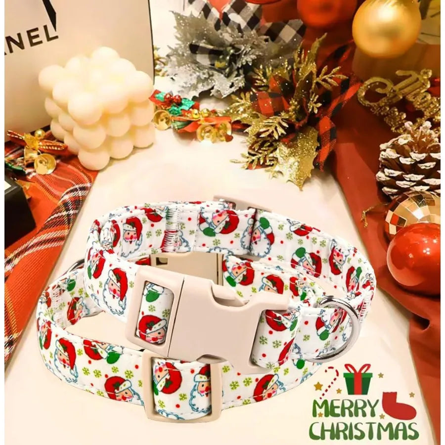 Christmas Dog Collar for Small DogsAdjtable Cotton White Snowflake Dog Collars Santa Cla Puppy Collar for Male Female Boy and G
