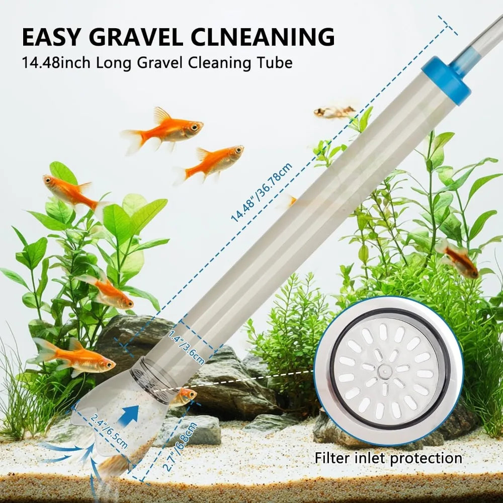 fishkeeper 25FT/50FT Aquarium Gravel Vacuum Water Changer - Flow Adjustable Faucet Universal Siphon Quick Pump with 6 Adapters,