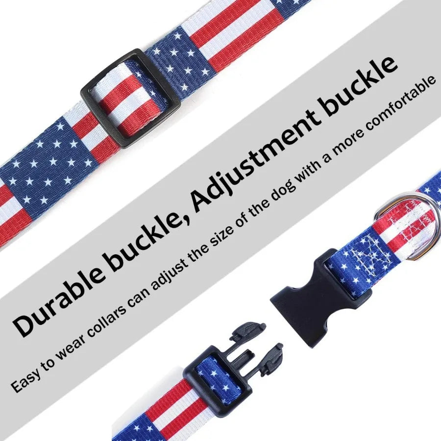 2PCS Cat Dog 4th of July Collar and Leash Set Pet Gift Adjtable Dogs American Flag Collars for Small to Large Pets Large