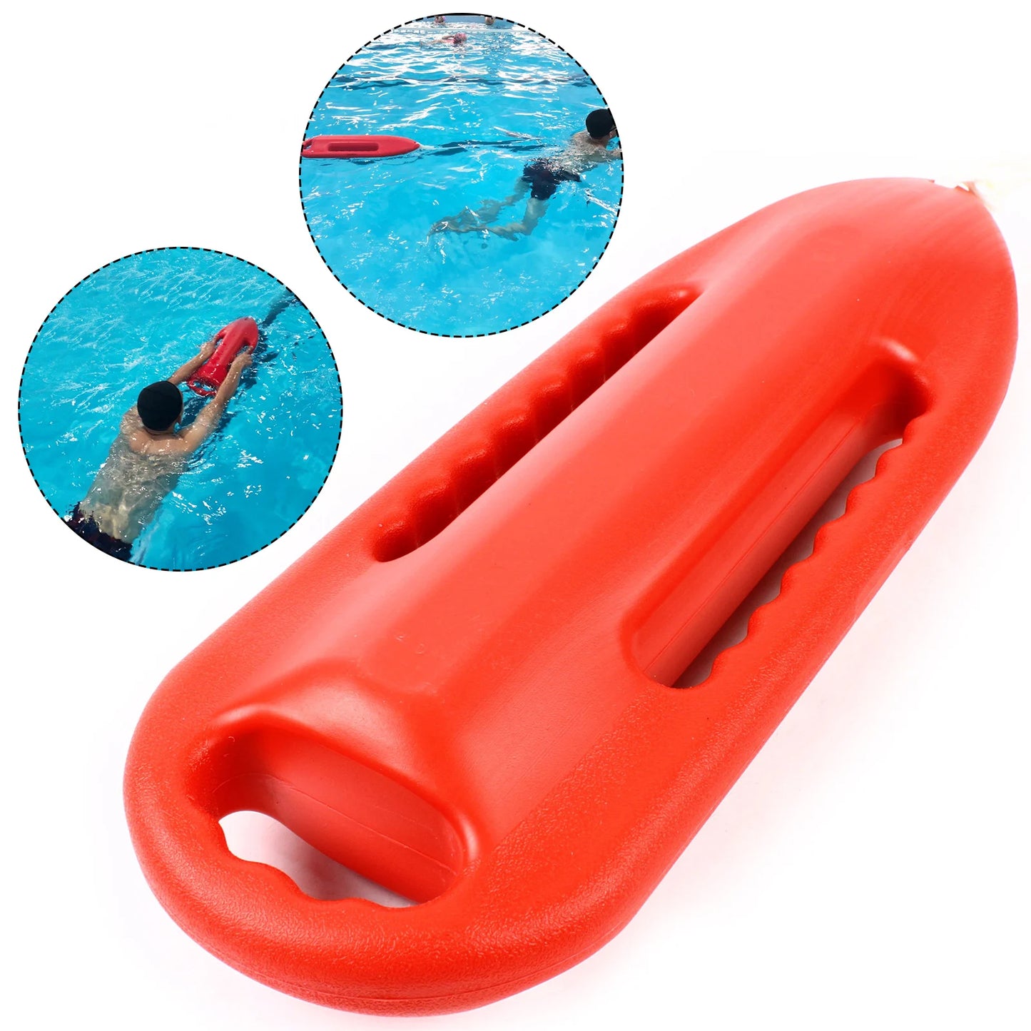 Portable 3-Handle Swimming Rescue Buoy Orange with 5.25ft PE Rope Adjustment Buckle for Open-Water&Multi-person Rescue