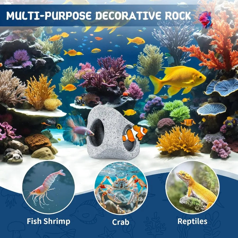 Aquarium Decorations Cave Rock with Betta Hammock for Fish Tank Accessories Small Fish Hideout Decor Stone and Leaf for Betta P