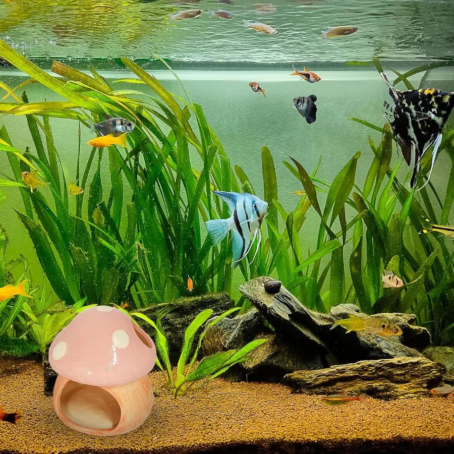 Fish Tank Decor Cute Mushroom House Aquarium Decorations Accessory Betta Bed Fish Tank Caves for Goldfish Shrimp Toad Hideout P