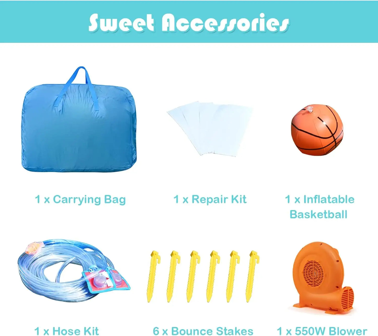 Inflatable Water Slide with 550W Blower, Water Park Waterslide Inflatables w/Jumping Bouncy Castle, Long Slide, Climbing Wall