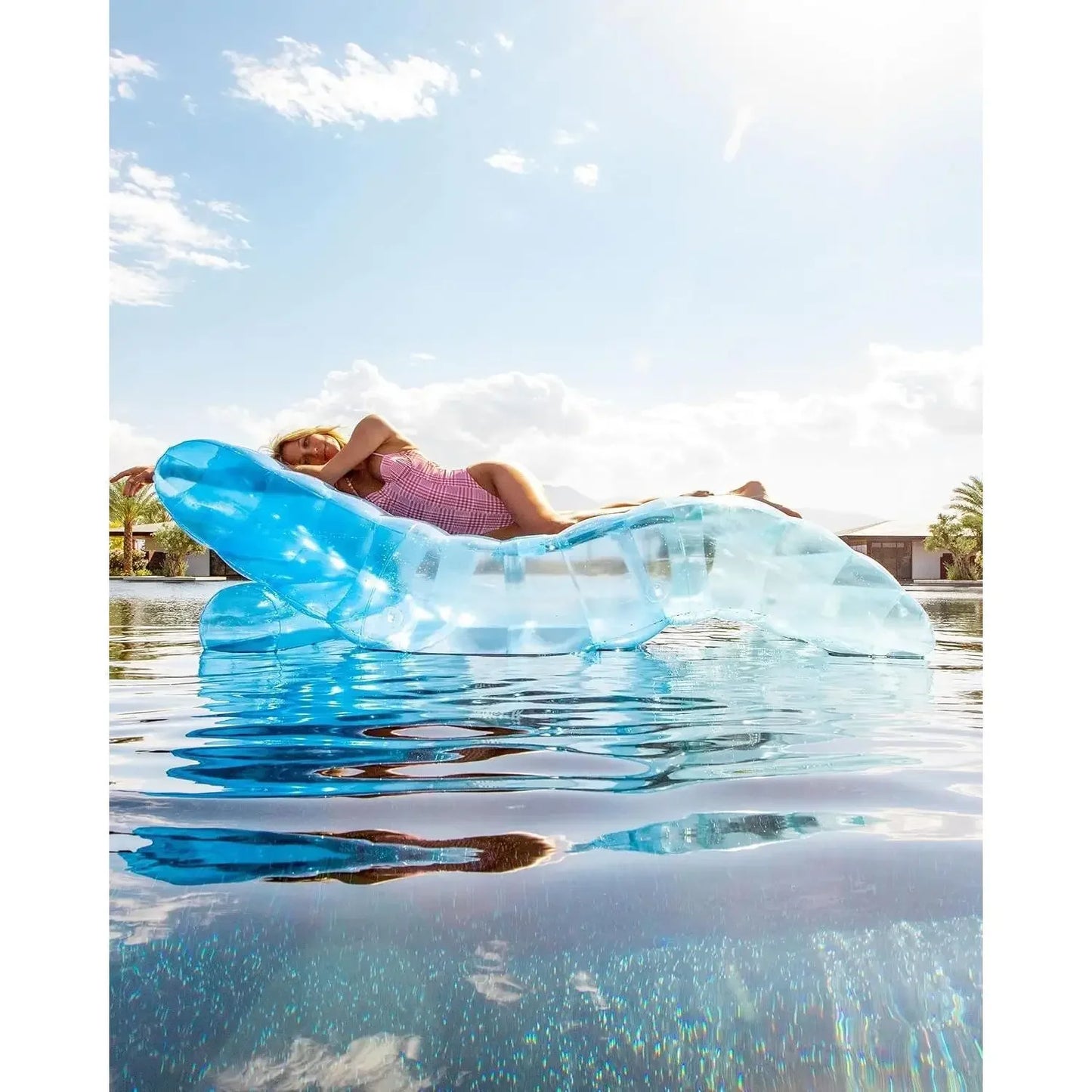 Giant Inflatable Luxury Tri-Color Blue Chaise Lounger, Chair Pool Float for Adults, Perfect for a Summer Pool Party, Bundle