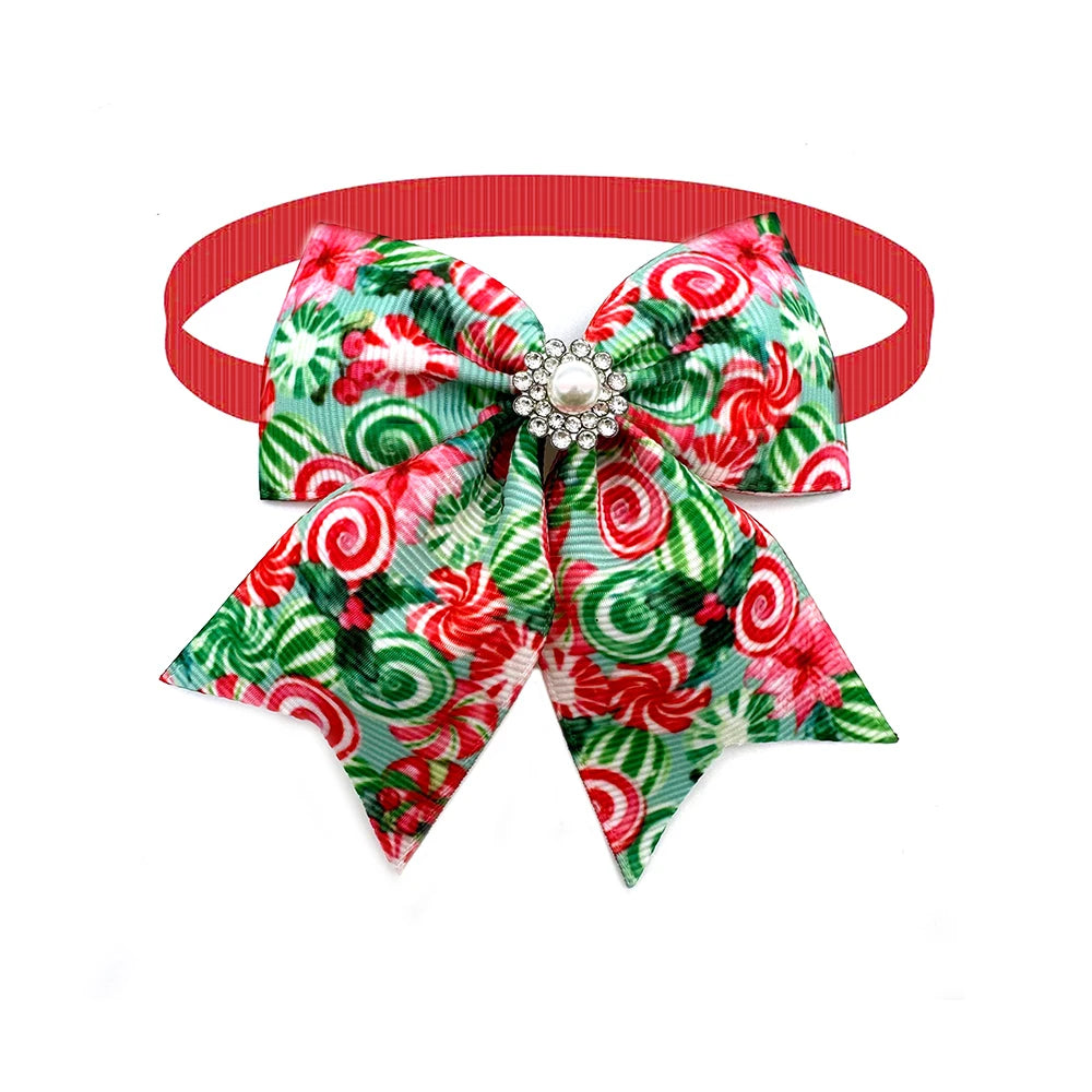 50pcs Christmas Pet Dog Bow Ties Puppy Collar Pearl Style Dog Bow Tie Puppy Collar for Small Dog Cat Grooming Products