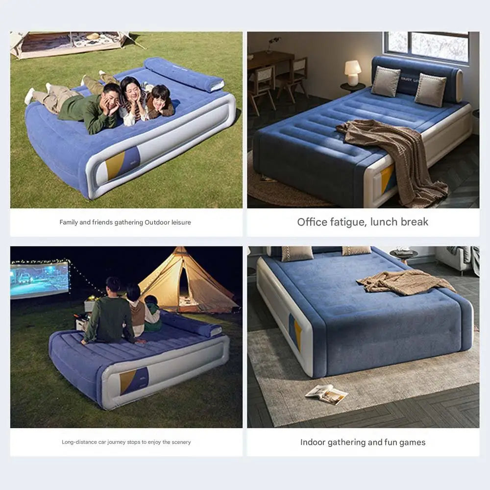 Flock Mattress Home Camping Car Rest Sleeping Bed Built-in Inflator Pump Automatic Inflatable Air Mat Folding Lazy Sofa Cushion