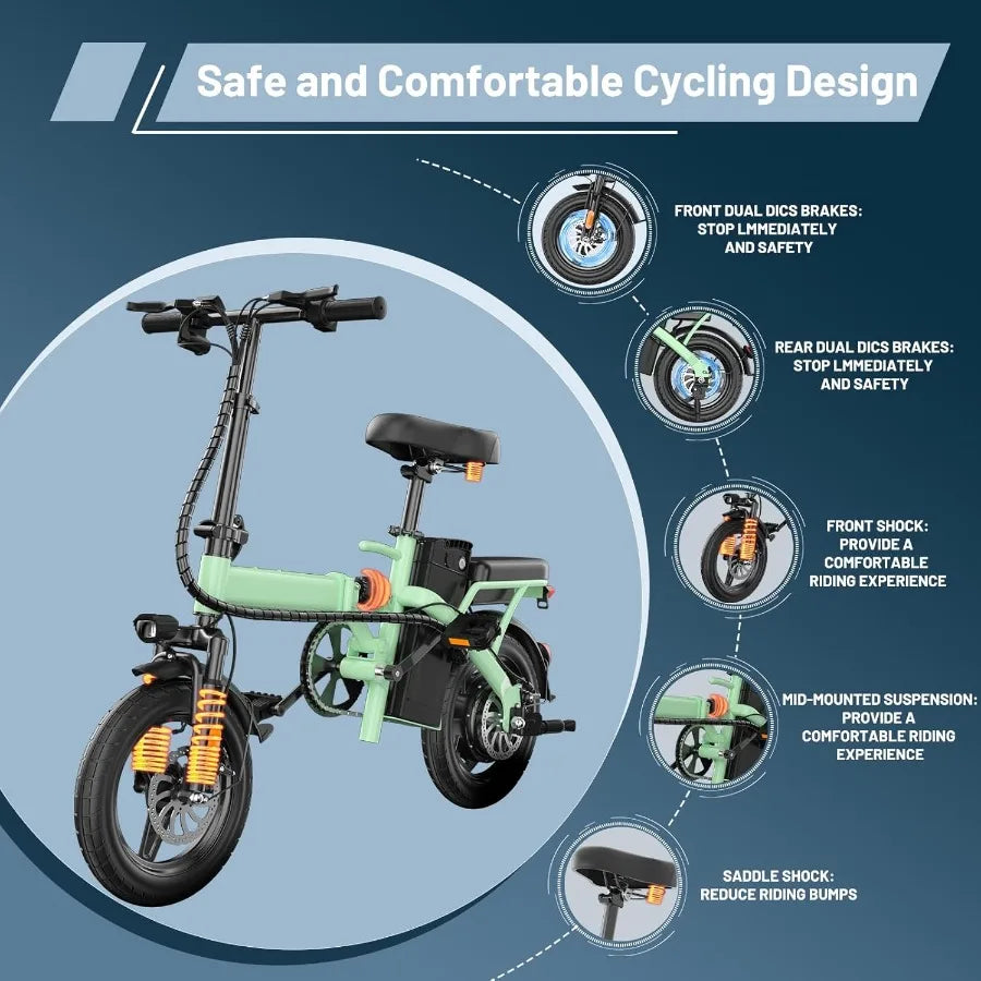 Foldable Electric Bike for Adults 14 Folding E-Bike with 500W Peak Motor Electric Bicycle with 48V Removable Battery UL 2849 Ce