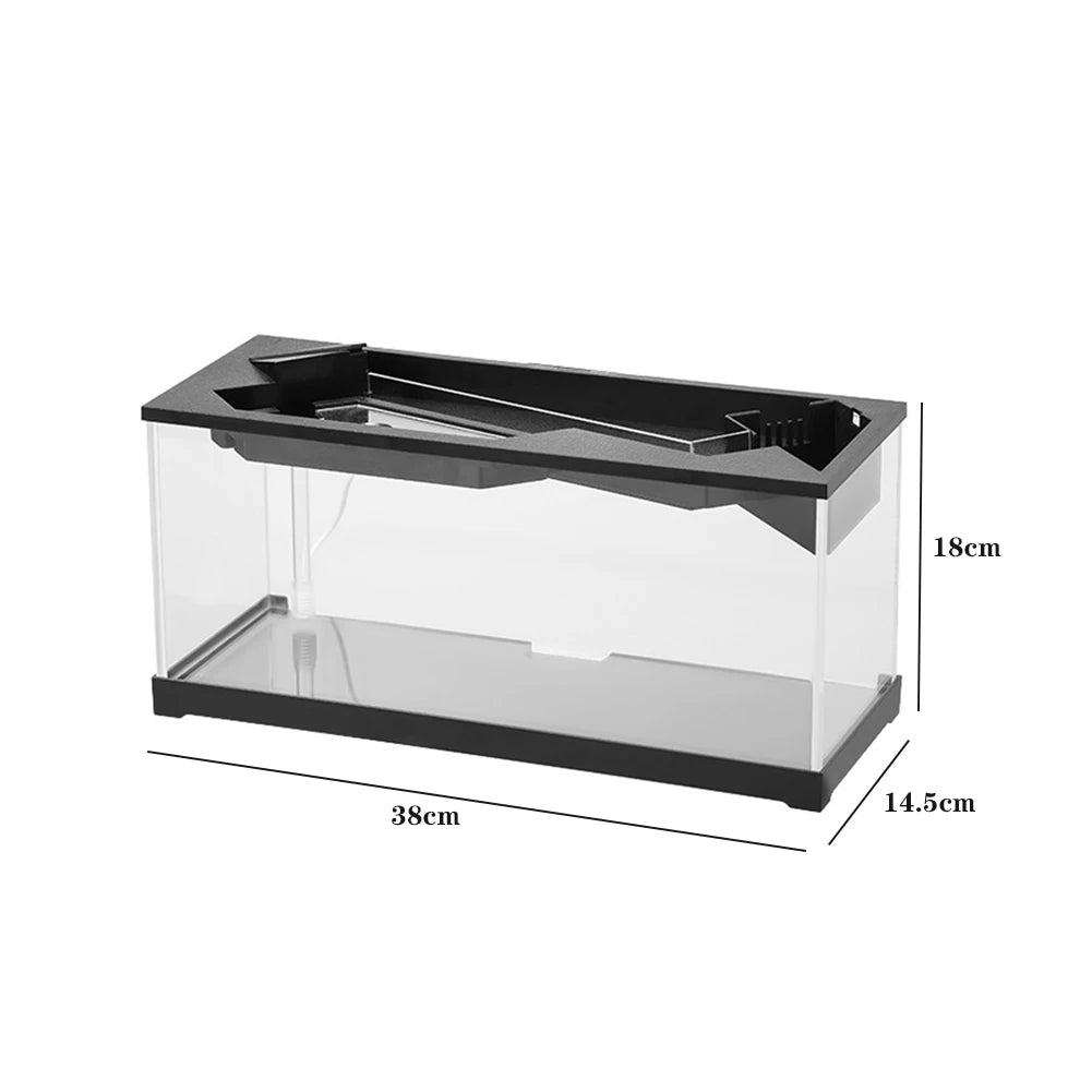 Desktop Fish Tanks High Transparency Acrylic Rectangular for Shrimp Small Fish Guppy Room&Office Desktop Decor with Pump + Light