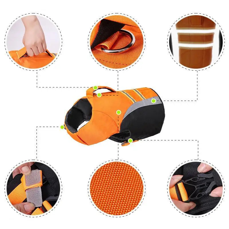 Dog Life Vest High Buoyancy Reflective Adjustable Lightweight with Rescue Handle
