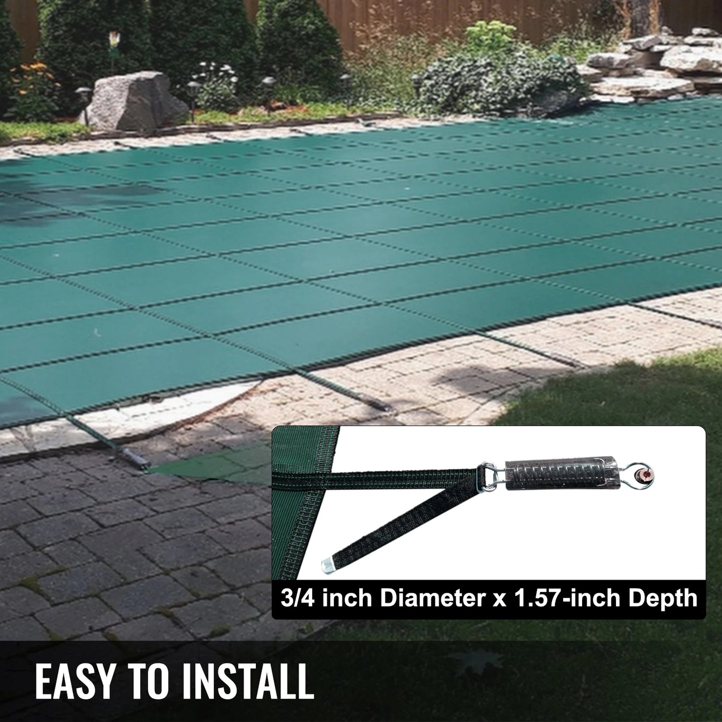 SucceBuy Swimming Pool Cover Inground Green Mesh Solid Rectangle Pool Safety Cover for Winter Home Safety Swimming Pool Cover