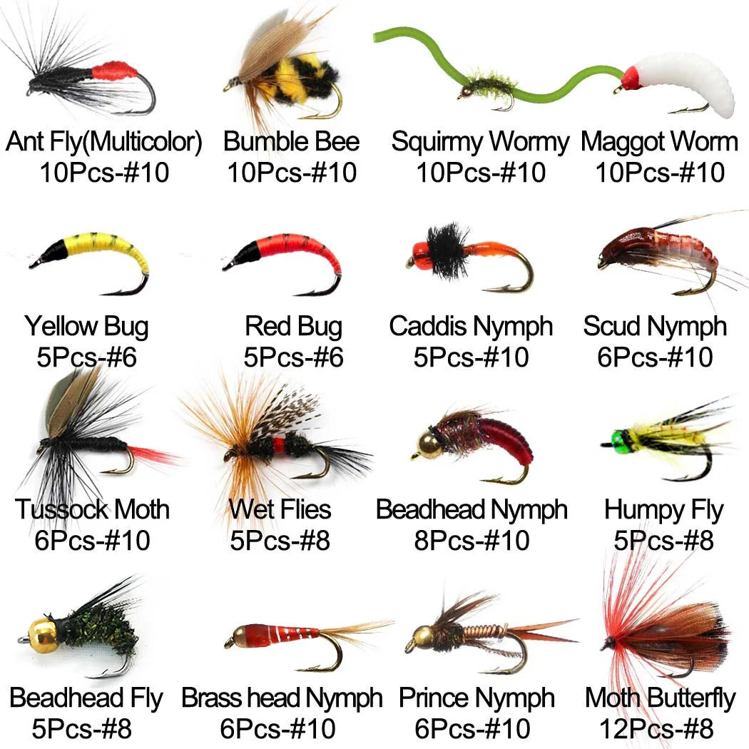 40-148Pieces/Box Trout Fly Fishing Assorted Flies Kit Nymph Dry Wet Flies Fishing Fly Lure