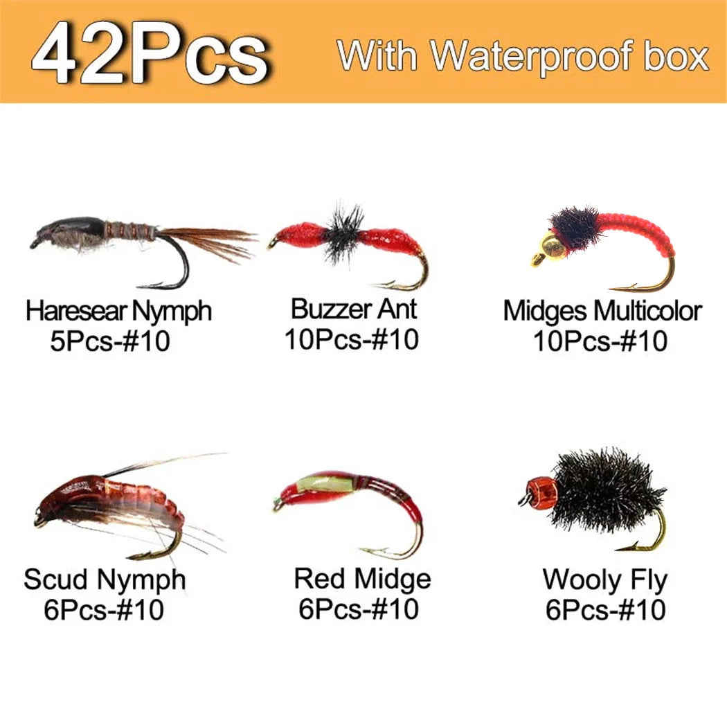 40-148Pieces/Box Trout Fly Fishing Assorted Flies Kit Nymph Dry Wet Flies Fishing Fly Lure