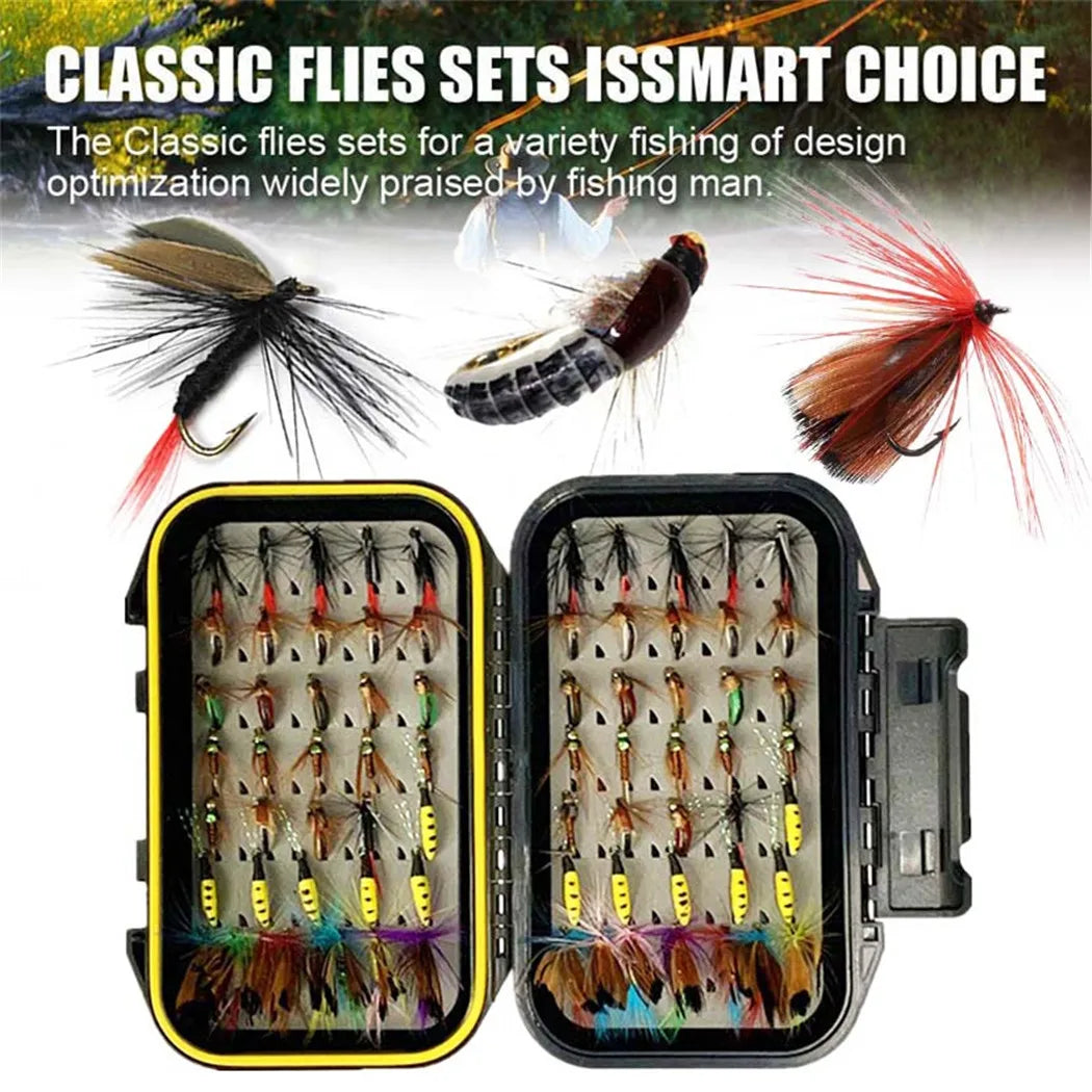 40-148Pieces/Box Trout Fly Fishing Assorted Flies Kit Nymph Dry Wet Flies Fishing Fly Lure