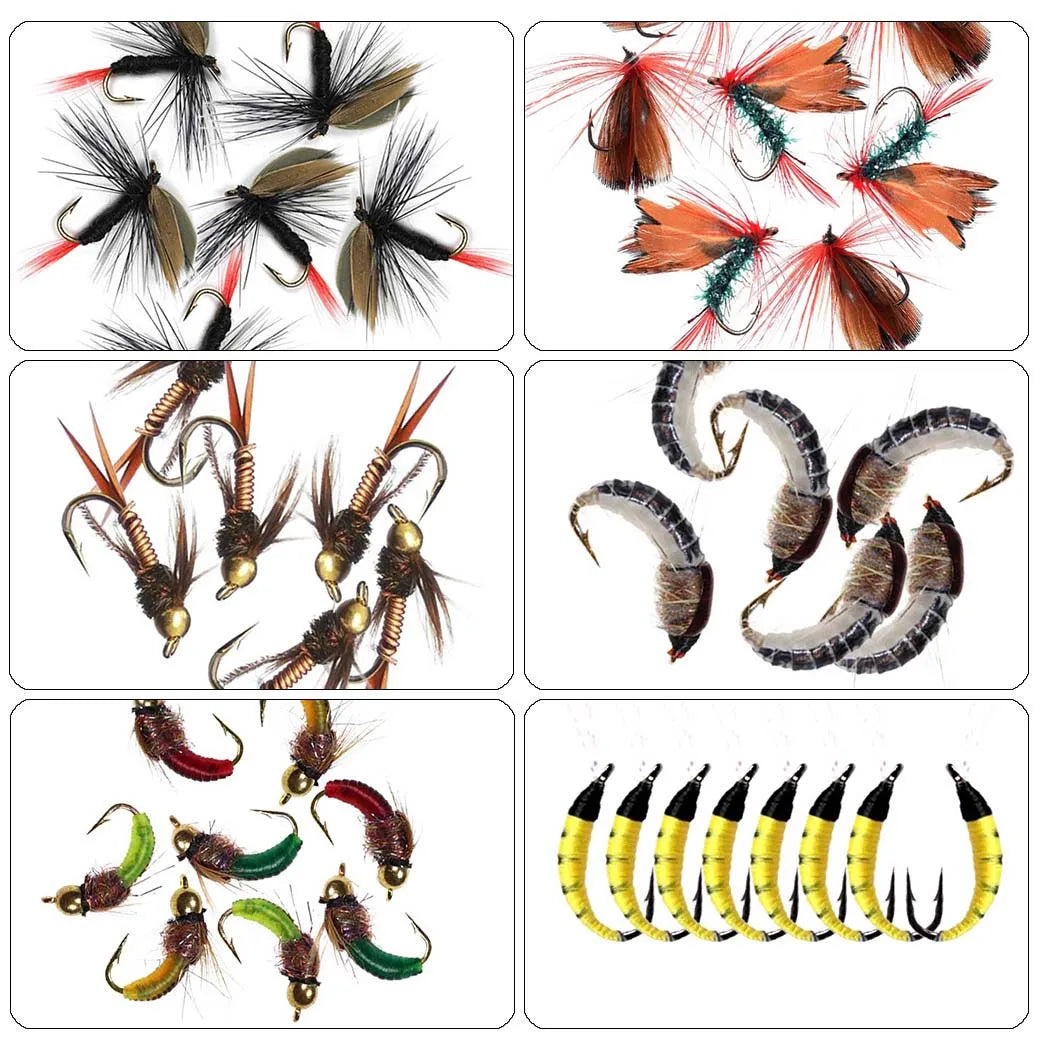 40-148Pieces/Box Trout Fly Fishing Assorted Flies Kit Nymph Dry Wet Flies Fishing Fly Lure