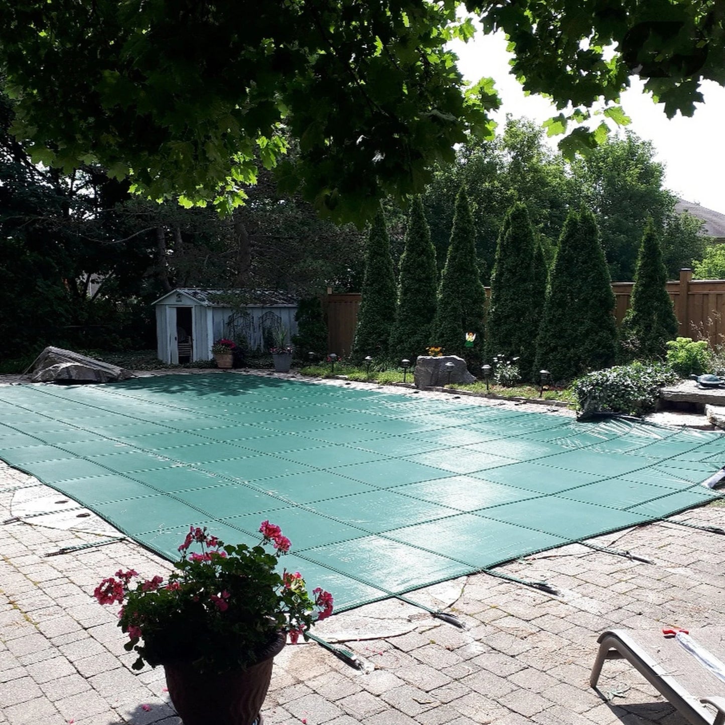 SucceBuy Swimming Pool Cover Inground Green Mesh Solid Rectangle Pool Safety Cover for Winter Home Safety Swimming Pool Cover