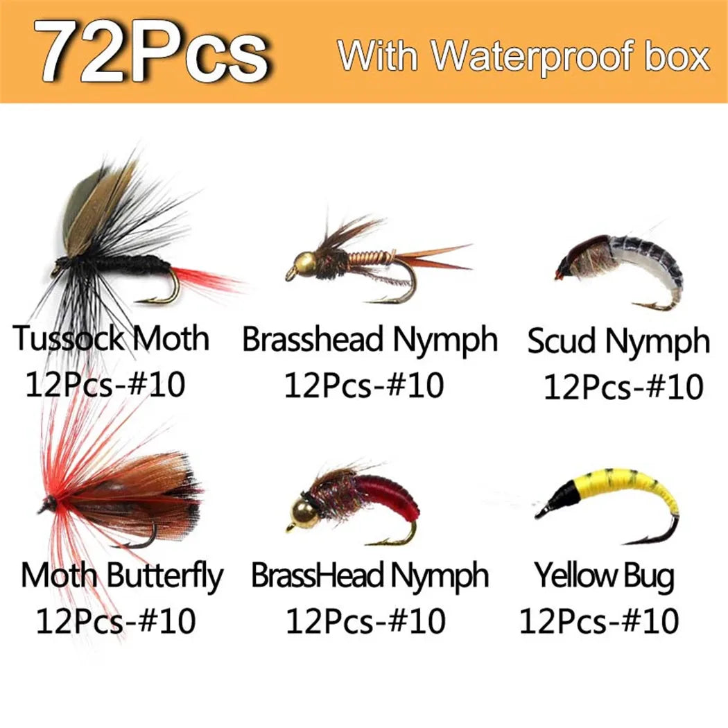 40-148Pieces/Box Trout Fly Fishing Assorted Flies Kit Nymph Dry Wet Flies Fishing Fly Lure