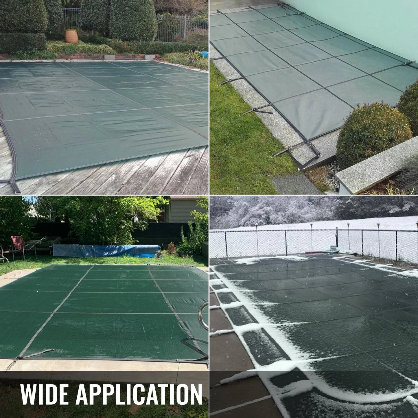 SucceBuy Swimming Pool Cover Inground Green Mesh Solid Rectangle Pool Safety Cover for Winter Home Safety Swimming Pool Cover