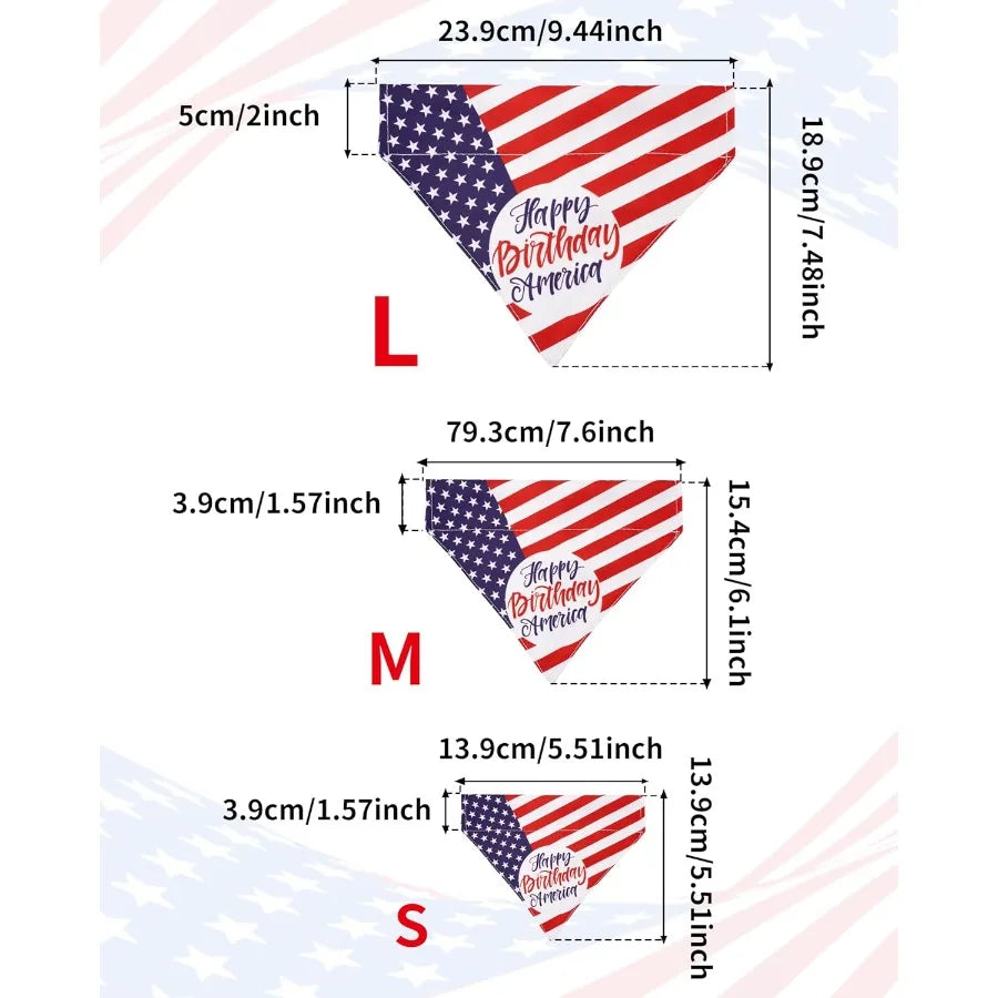 4 Pack 4th of July Dog Bandas Slide on Collars Aan Flag Reversible Scarf for Small Medium Dogs Patriotic Bibs Slip Through Coll