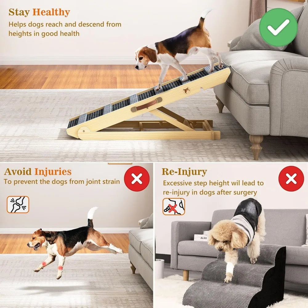 Dog Ramp, Portable Pet Ramp for Large Small Old Dogs Cats with 7 Adjustable Heights 11" to 26.6", Non-Slip High Traction Ramp
