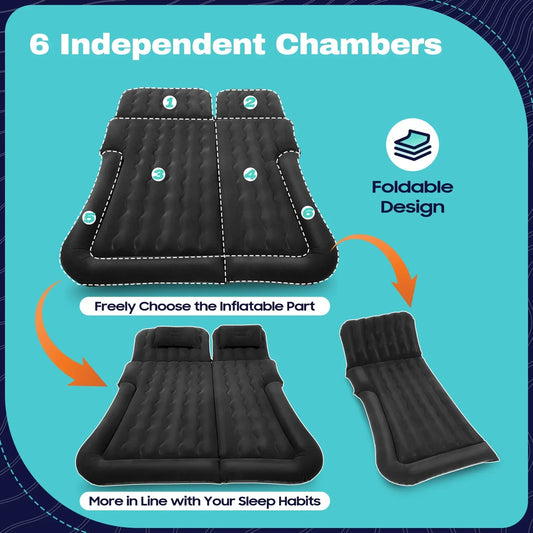 Camping Travel Road Trip Inflatable Car Bed SUV Air Mattress Flocking Surface with Electric Pump 2 Pillows for SUV Sedan