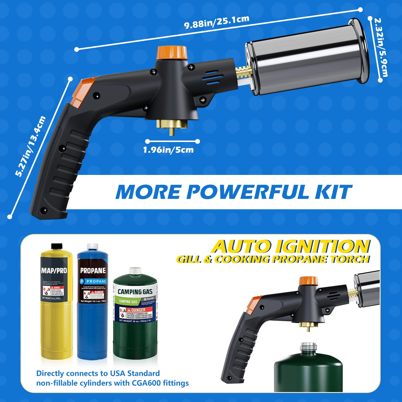 Powerful Propane Torch, Kitchen Cooking Torch, Flamethrower Meater Torch Lighter, Adjustable Blow Torch(Not Include Gas Tank)