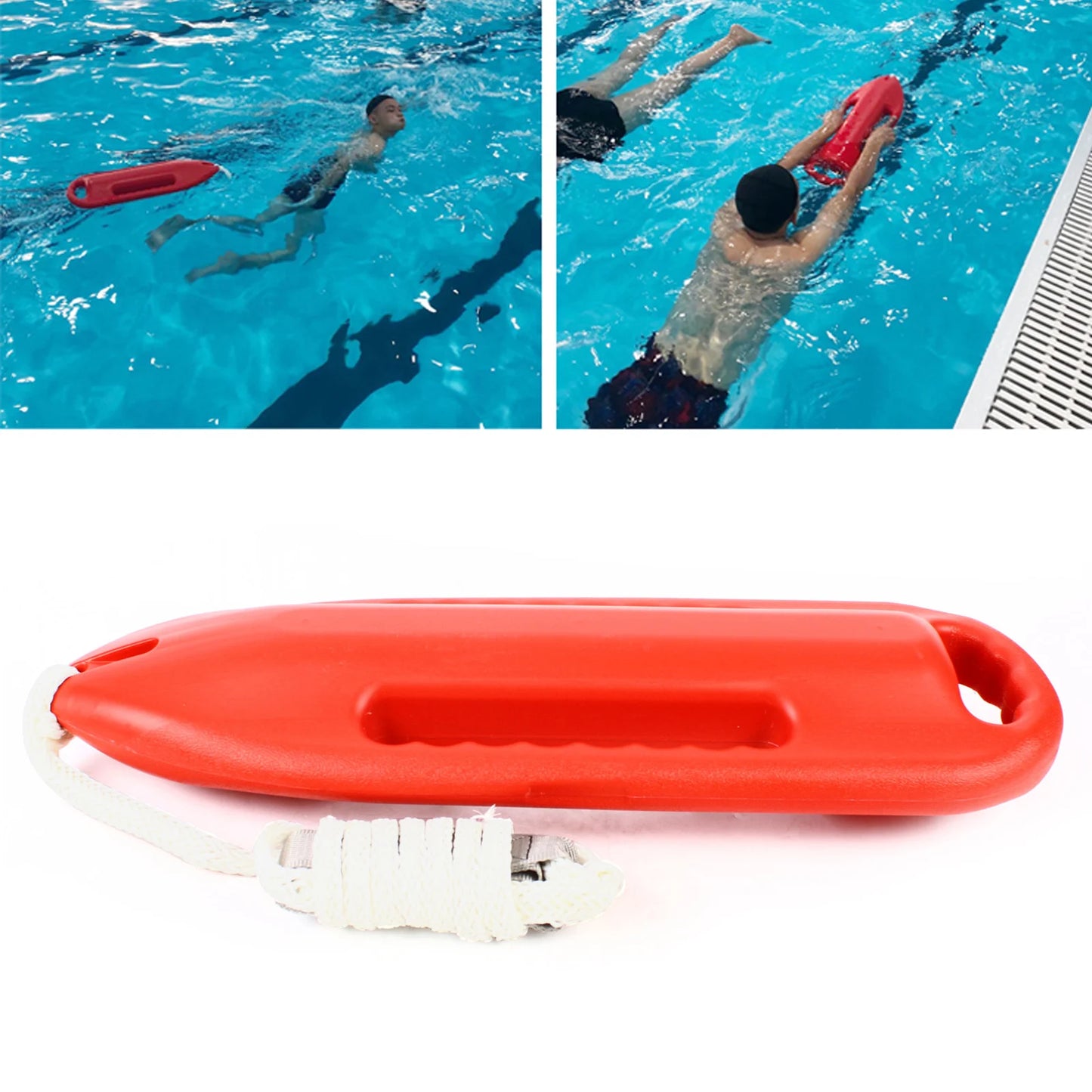 Portable 3-Handle Swimming Rescue Buoy Orange with 5.25ft PE Rope Adjustment Buckle for Open-Water&Multi-person Rescue