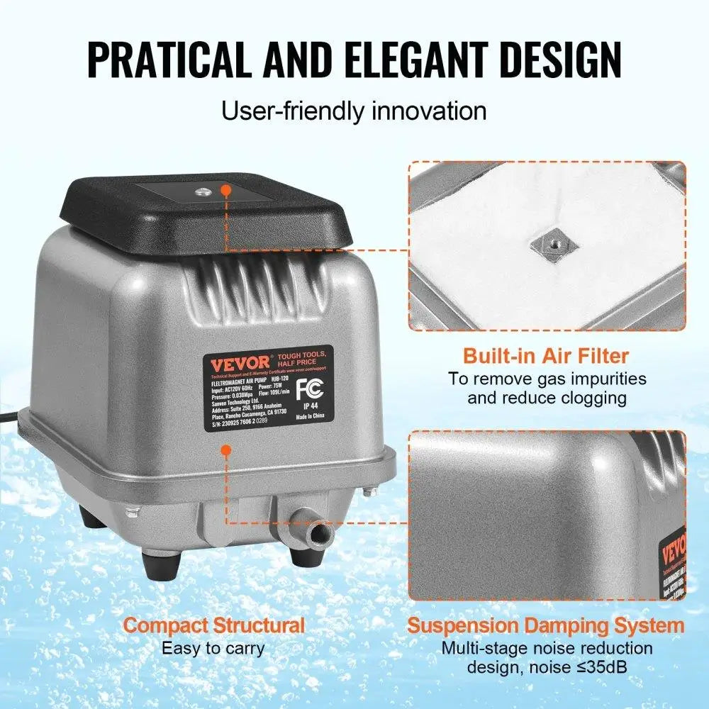 Linear Air Pump for 1 09L/Min Septic Aerator for 0.5 Acre for 1 0FT Deep Ponds Water Gardens Fish Farms