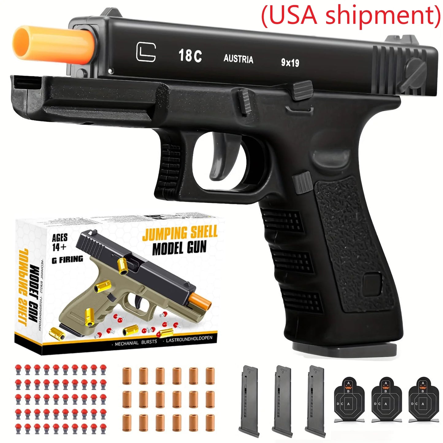 (USA shipment)Soft Bullet Toy Gun - Semi-Automatic Handgun with Shell Ejection and Auto Rebound， Tactical Target Shooting Game
