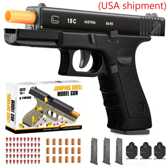 (USA shipment)Soft Bullet Toy Gun - Semi-Automatic Handgun with Shell Ejection and Auto Rebound， Tactical Target Shooting Game
