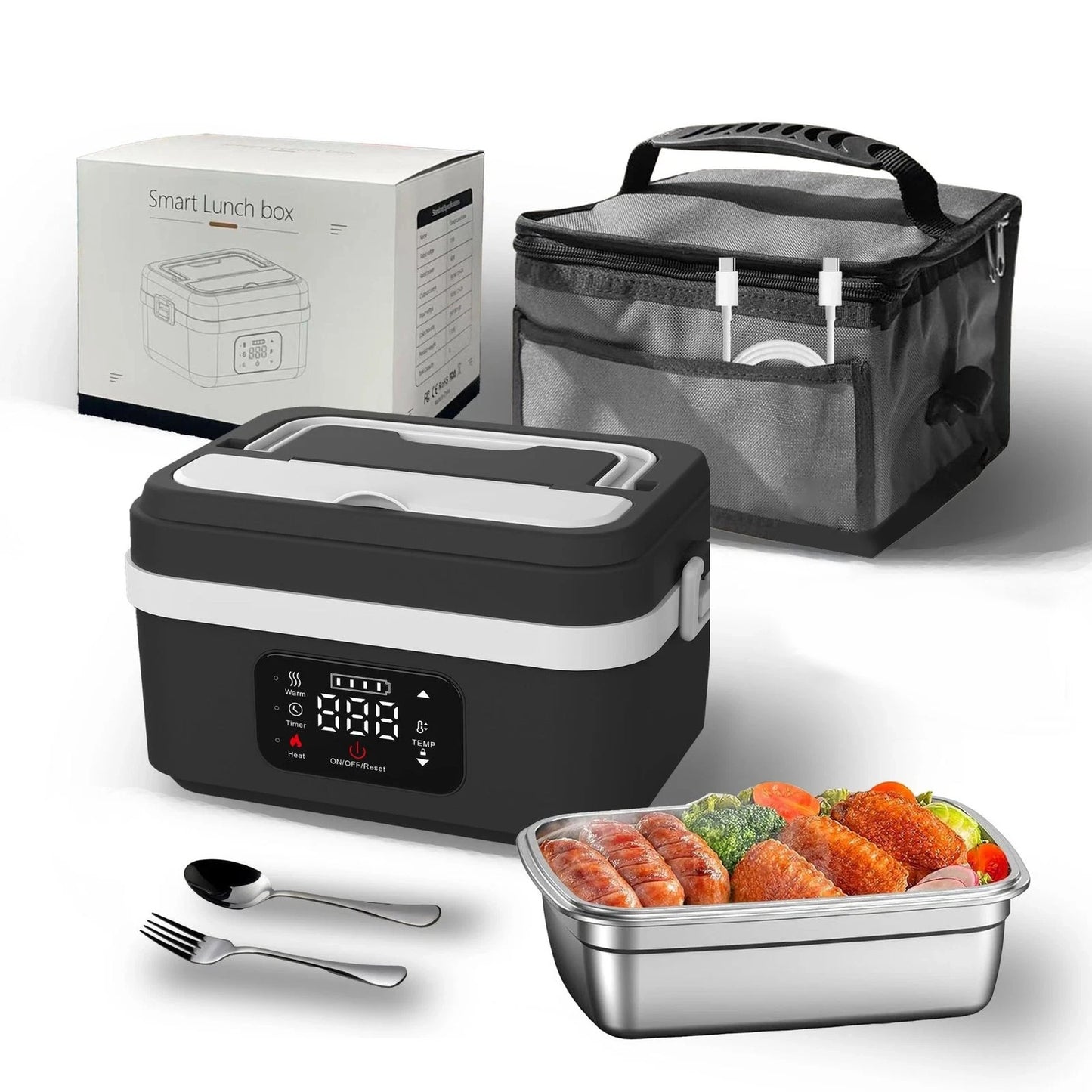 Wireless Electric Insulated Lunch Box - Built-in 8000mAh Battery, 60W Heating Lunch Box 1L Stainless Steel Lunch Box Food Warmer
