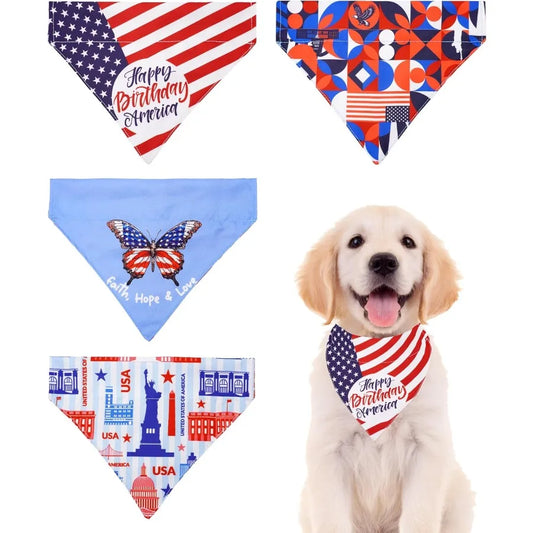 4 Pack 4th of July Dog Bandas Slide on Collars Aan Flag Reversible Scarf for Small Medium Dogs Patriotic Bibs Slip Through Coll