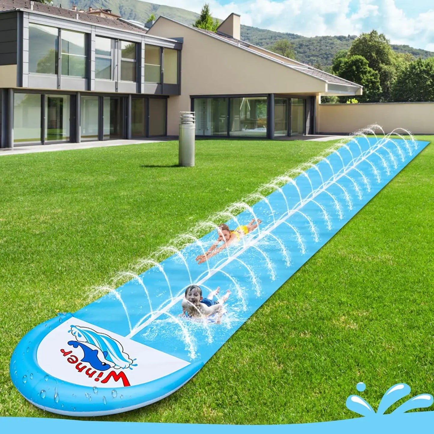 30ft Slip Splash and Slide, Heavy Duty Lawn Water Slide, Extra Long Slip Water Slides with 2 Bodyboards for Kids Adults Toy with